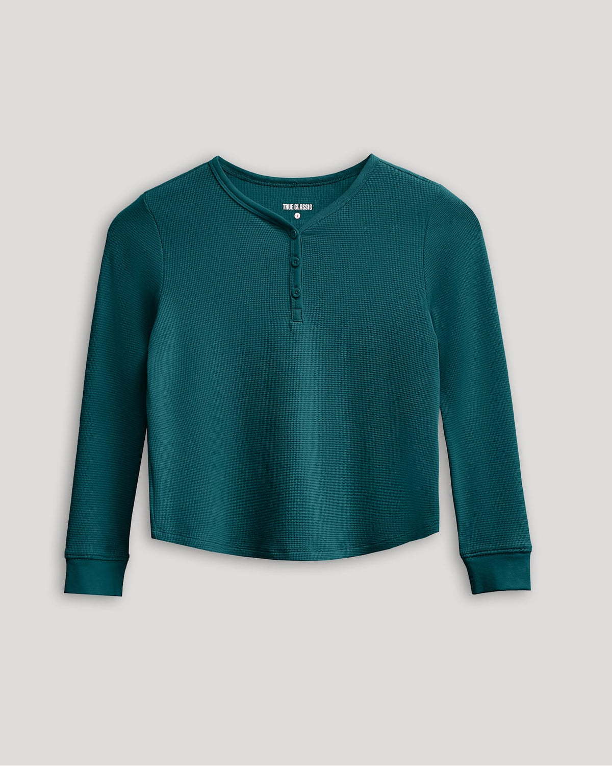 Girls Deep Emerald Long Sleeve Boxy Waffle Henley