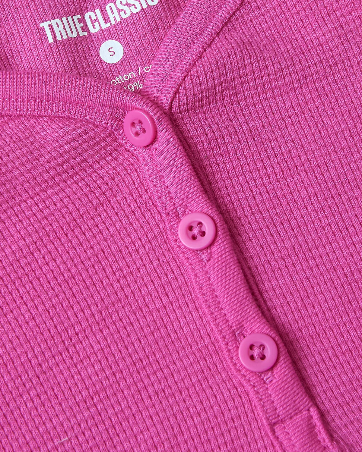 Girls Electric Fuchsia Long Sleeve Boxy Waffle Henley