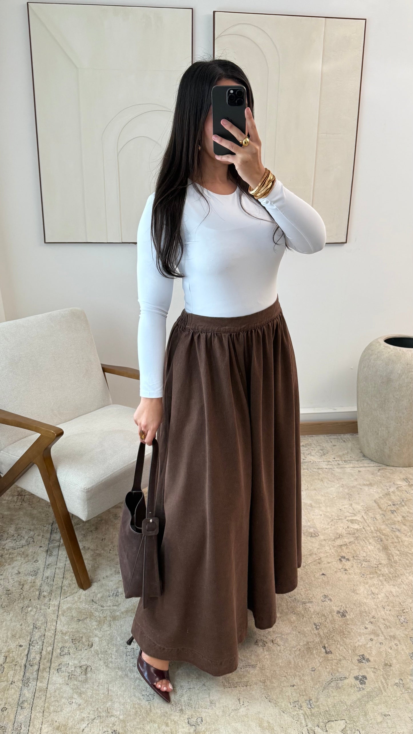 Precommande Jupe Bouffante En Jean Marron Chocolat