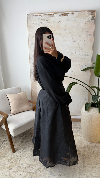 Jupe Doublee Mousseline Brocard I Noir