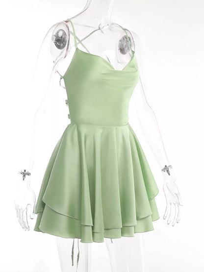 Backless Layered Ruffled Cami Dress