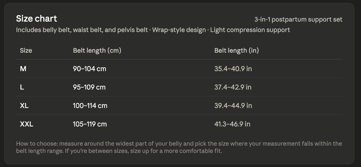 3-in-1 Womens Postpartum Adjustable Belly Band in Black