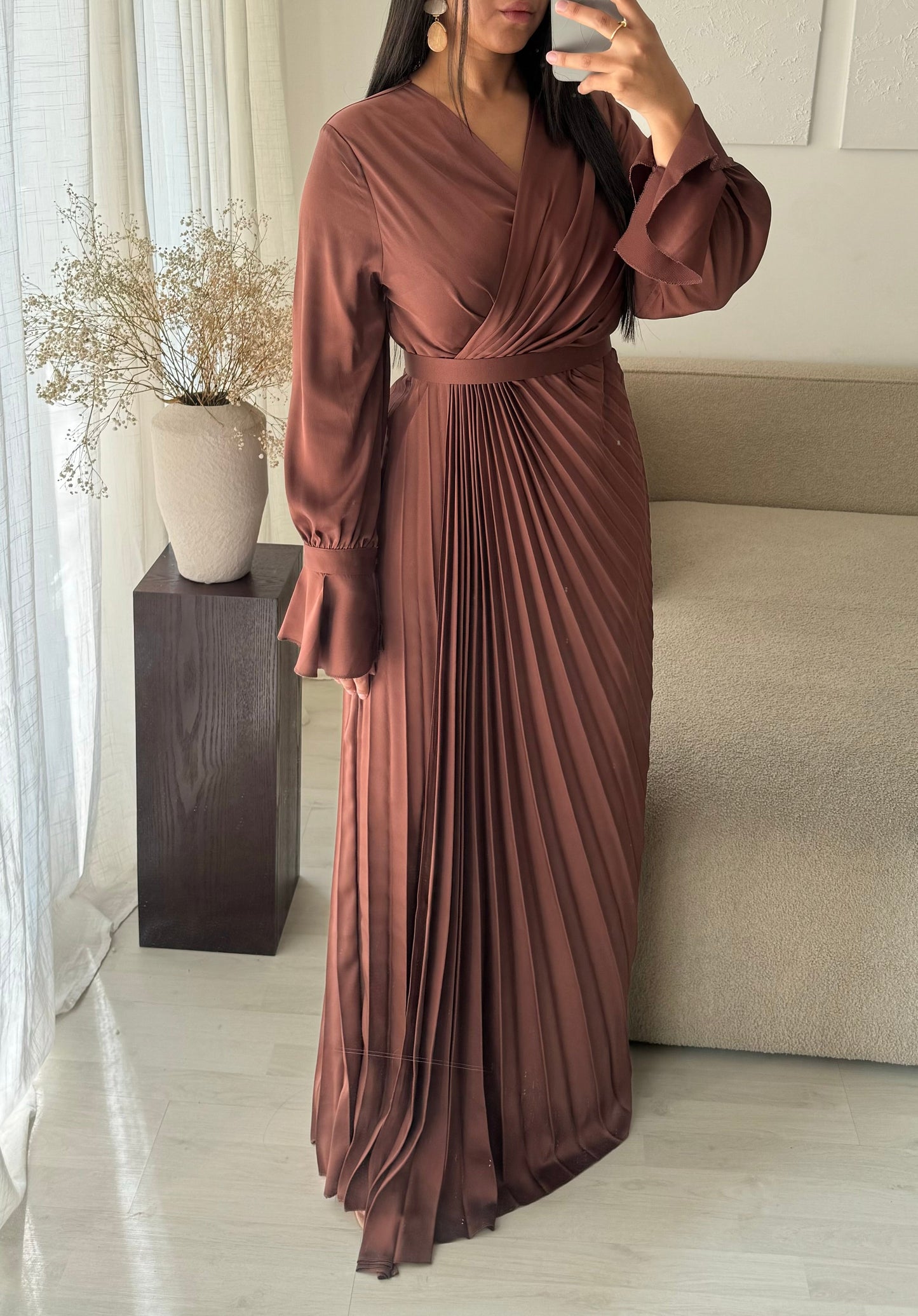 Robe Turquie Cache Coeur Plissee I Marron Rose