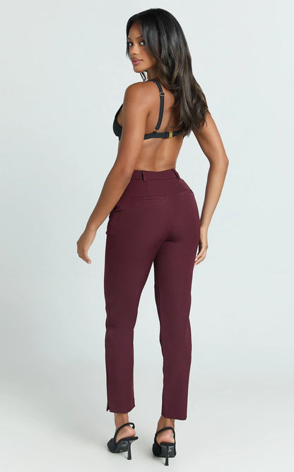 Hermie Pants - High Waisted Cropped Tailored Pants in Wine