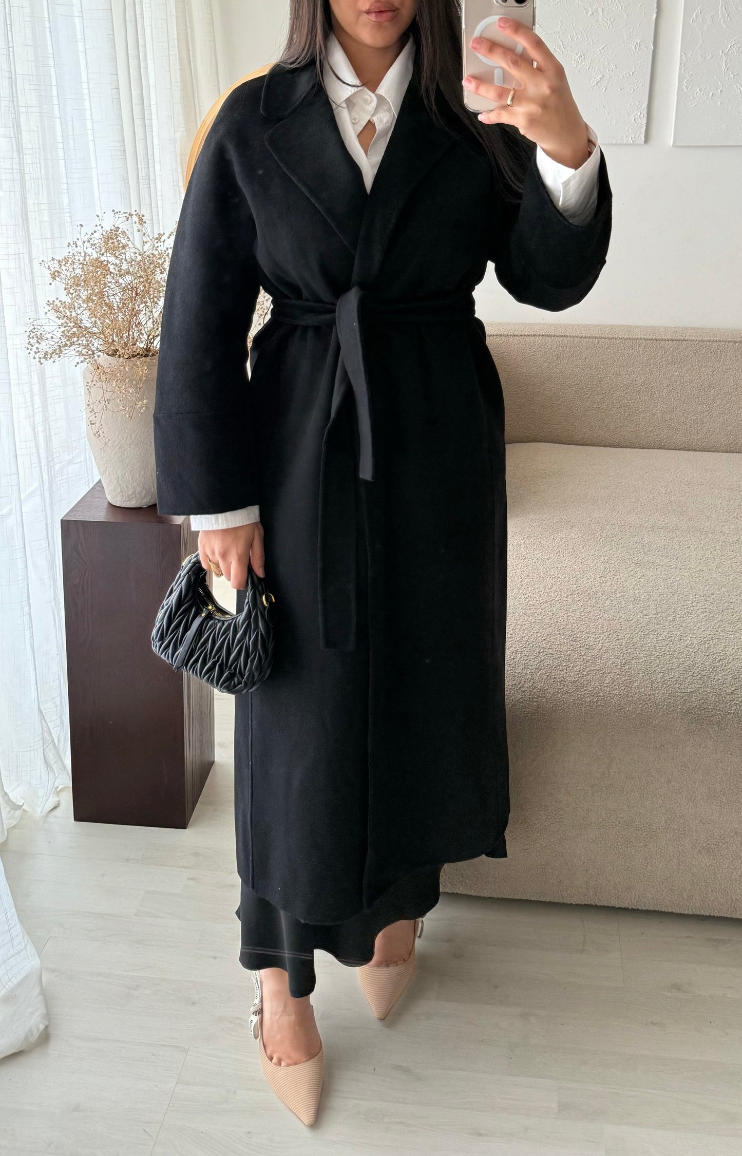 GAMME PREMIUM COUSU MAIN I Manteau long en véritable laine M-1953 I Noir