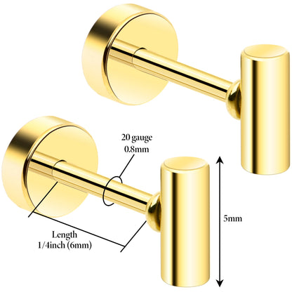14k Yellow Gold Plated Straight Barbell Ball Flat Back Stud Earrings - 1 Pair