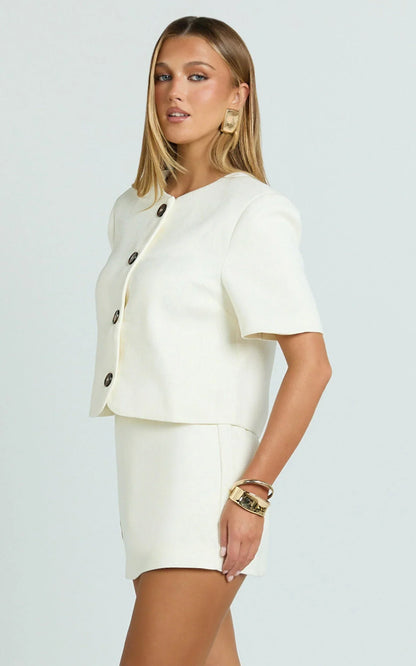 Halsey Jacket - Short Sleeve Structured Jacket in Cream