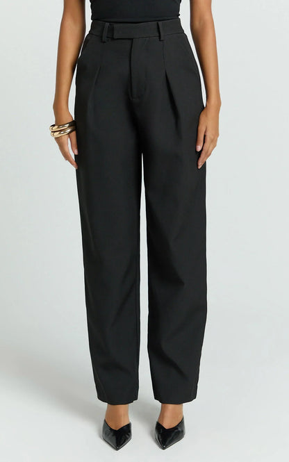 Ebby Pants - Barrel Leg High Waisted Pants in Black