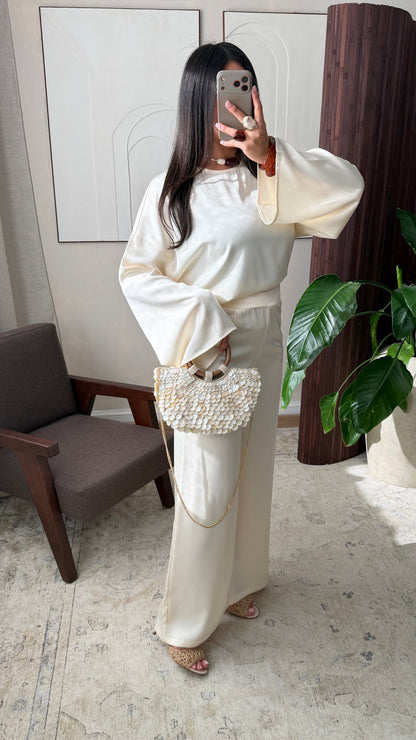 Pantalon satiné YASMINAH I Écru