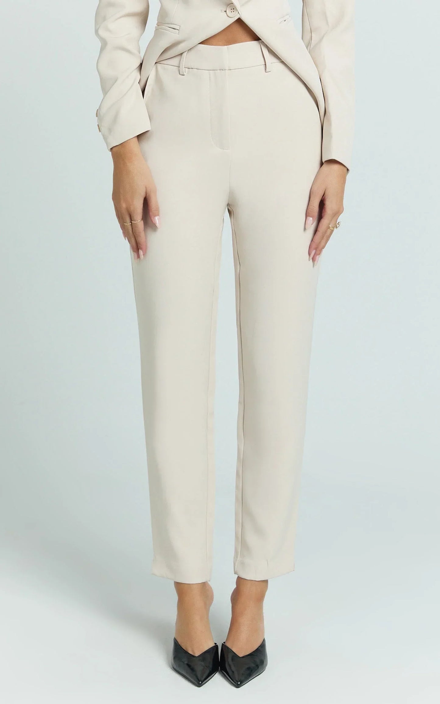 Hermie Pants - High Waisted Cropped Tailored Pants in Putty