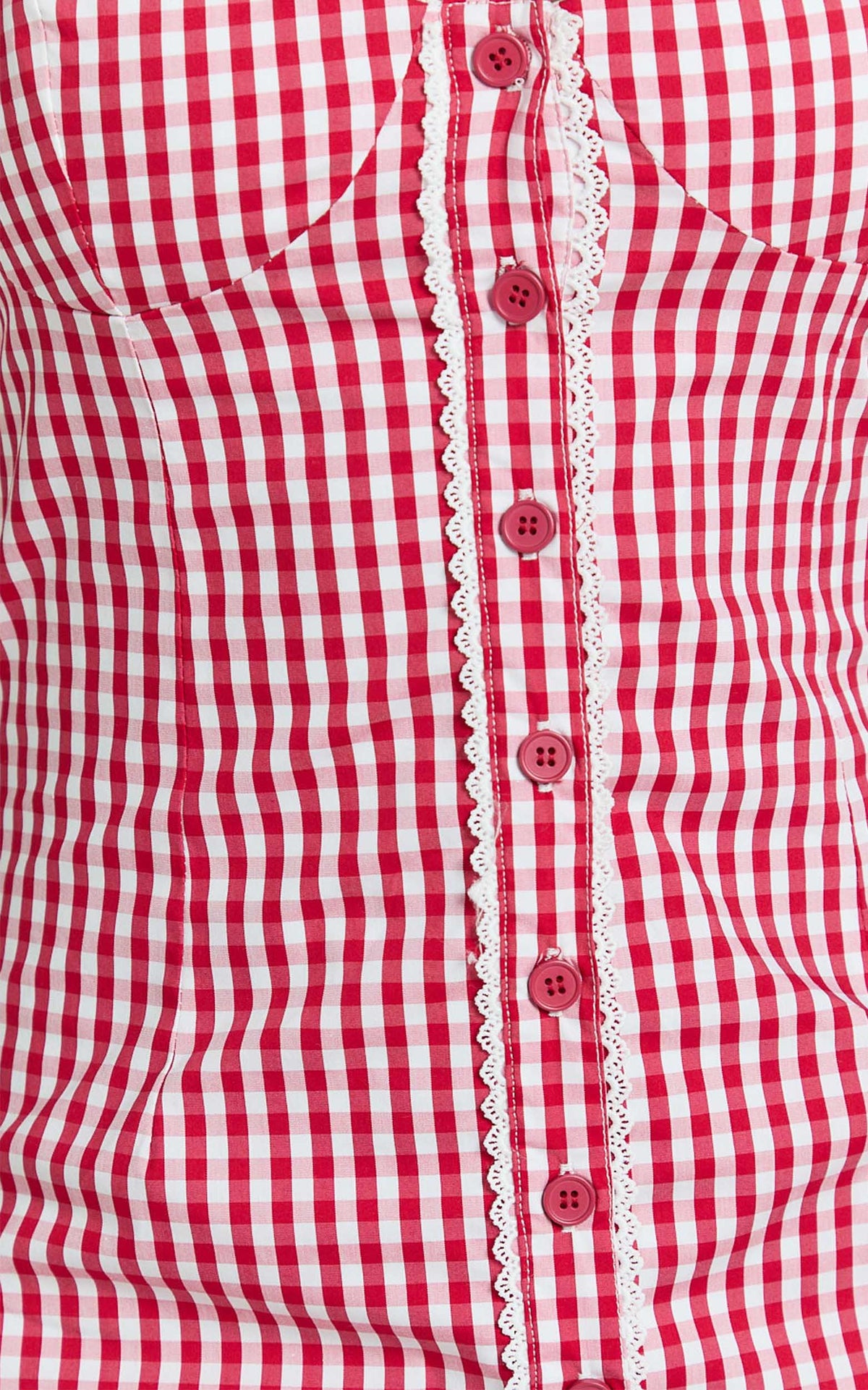 Anessa Midi Dress - Button Front Bustier Fitted Dress in Red Gingham