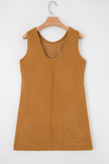 Black Corduroy Exposed Seam Sleeveless Mini Dress
