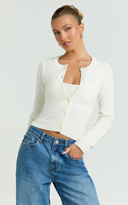 Katherine Cardigan - Long Sleeve Cardigan And Bralette Set in Cream