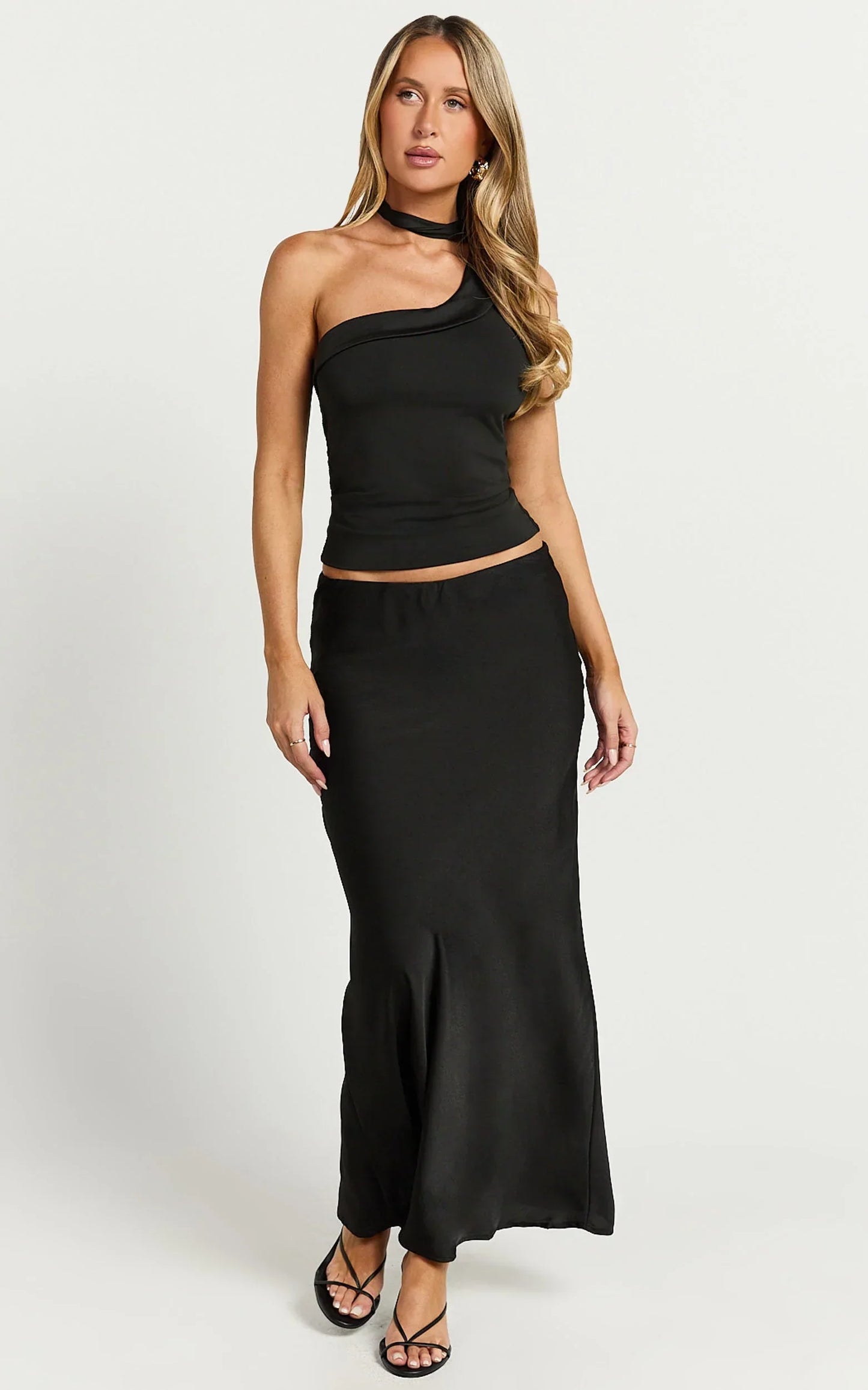 Augustine Maxi Skirt - Low Waisted Bias Cut Skirt in Black