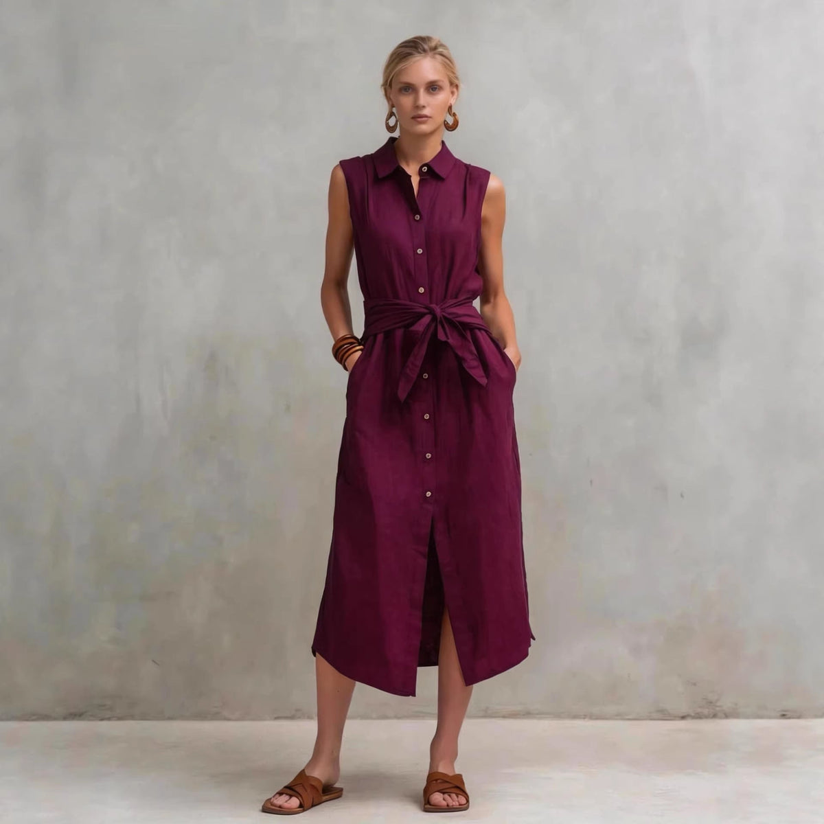 Women's Cotton-Linen Bag-Style Sleeveless Dress – Straight Cut