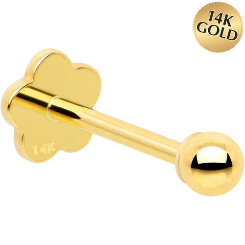 14k Yellow Gold Flat Back Earring 20G 2mm Ball Floral Reversible