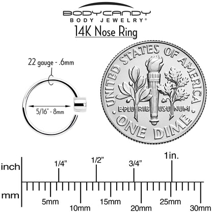 14k Solid White Gold Bendable Nose Hoop 20G 5/16 with 2mm Bezel CZ