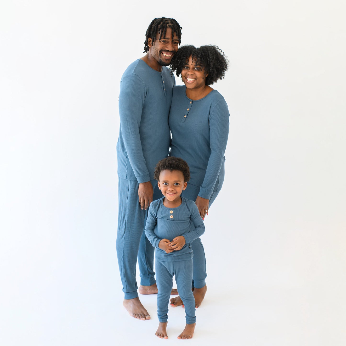 Ribbed Henley Set in Atlantic
