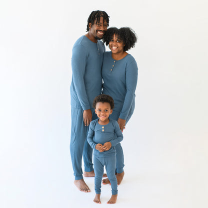 Ribbed Henley Set in Atlantic