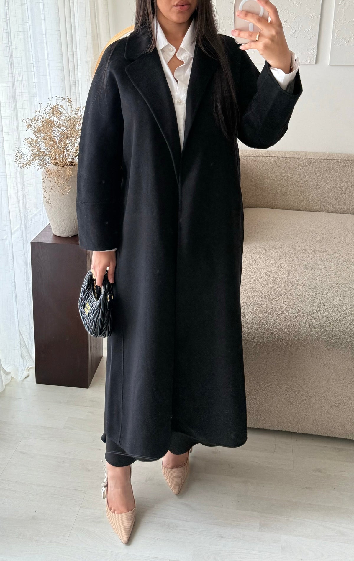 GAMME PREMIUM COUSU MAIN I Manteau long en véritable laine M-1953 I Noir
