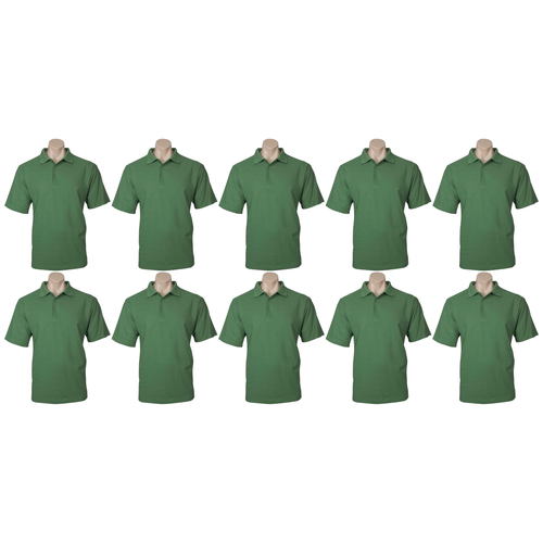 10X Mens Plain Short Sleeve Polo Shirt Bulk Pack Apple Green Pique Knit Upf Casual T Shirt