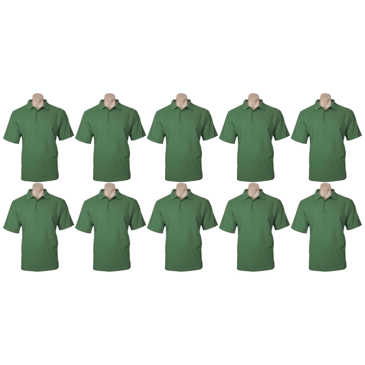 10X Mens Plain Short Sleeve Polo Shirt Bulk Pack Apple Green Pique Knit Upf Casual T Shirt