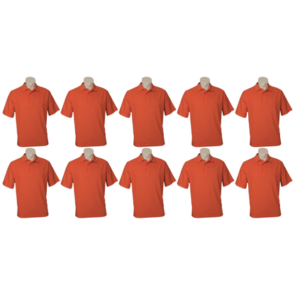 10X Mens Plain Short Sleeve Polo Shirt Bulk Pack Orange Pique Knit Upf Casual T Shirt