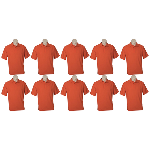 10X Mens Plain Short Sleeve Polo Shirt Bulk Pack Orange Pique Knit Upf Casual T Shirt