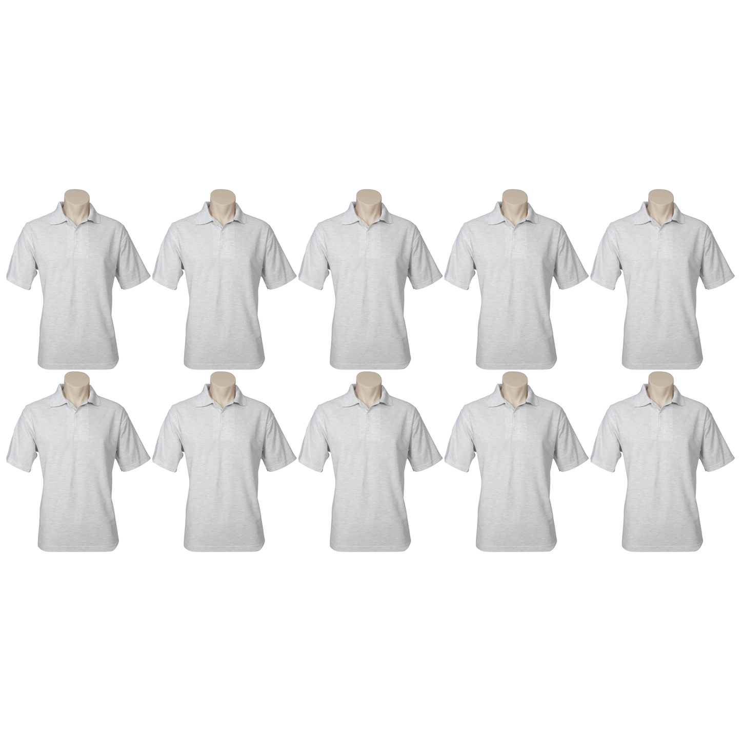10X Mens Plain Short Sleeve Polo Shirt Bulk Pack Snow Marle Grey Pique Knit Upf