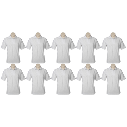 10X Mens Plain Short Sleeve Polo Shirt Bulk Pack Snow Marle Grey Pique Knit Upf