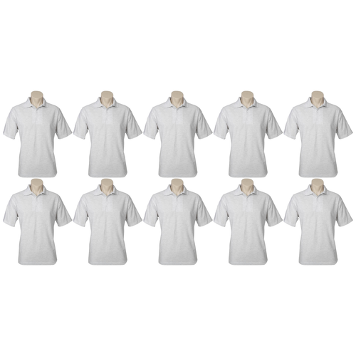 10X Mens Plain Short Sleeve Polo Shirt Bulk Pack Snow Marle Grey Pique Knit Upf