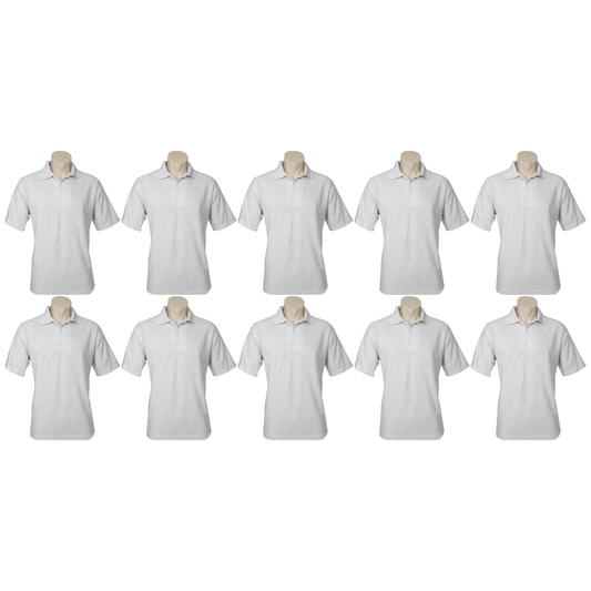 10X Mens Plain Short Sleeve Polo Shirt Bulk Pack Snow Marle Grey Pique Knit Upf
