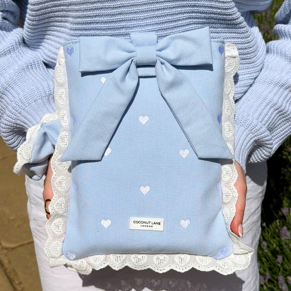 Book Sleeve - Powder Blue Hearts