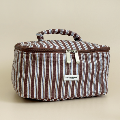 Travel Towel Vanity Case - Brown & Blue Stripes