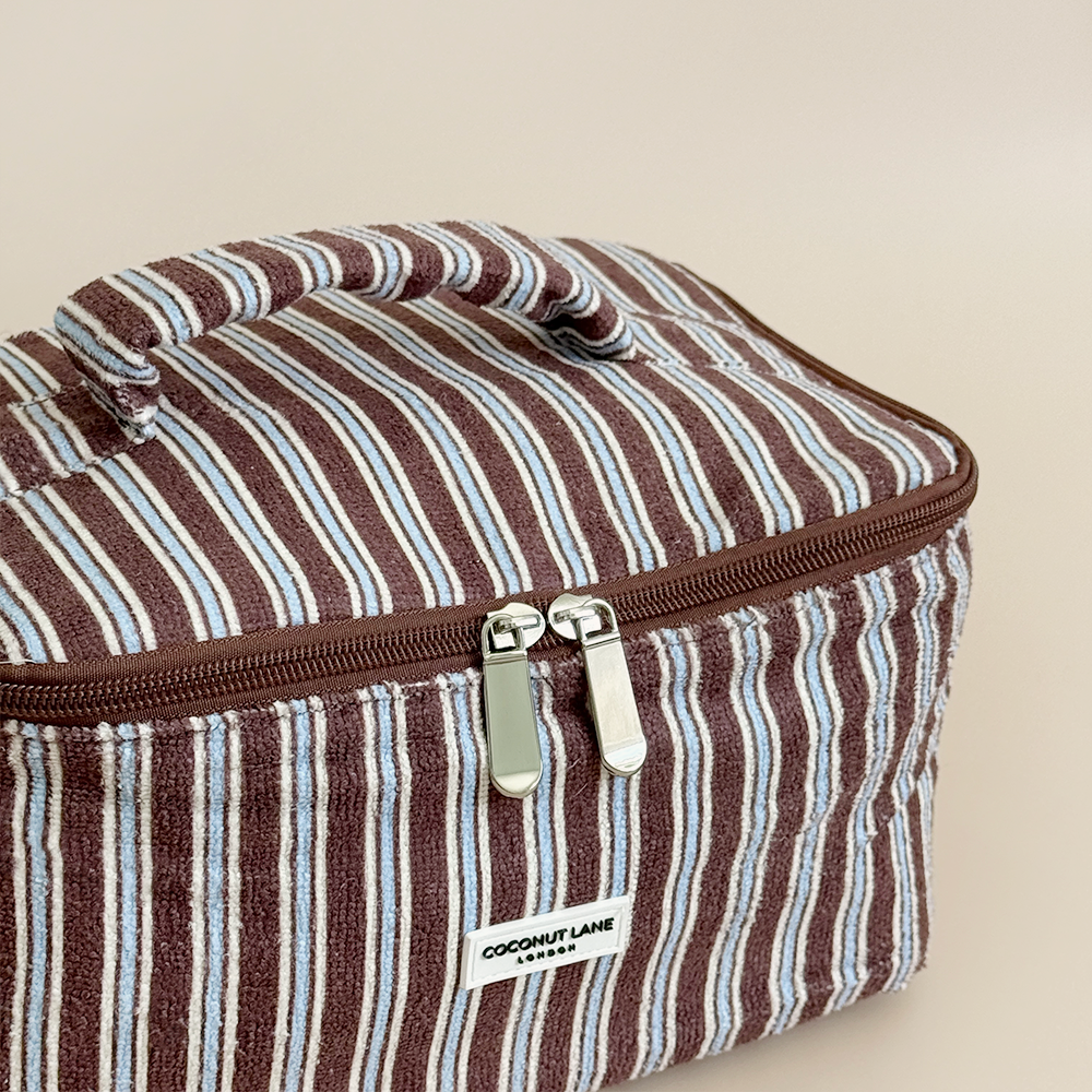 Travel Towel Vanity Case - Brown & Blue Stripes