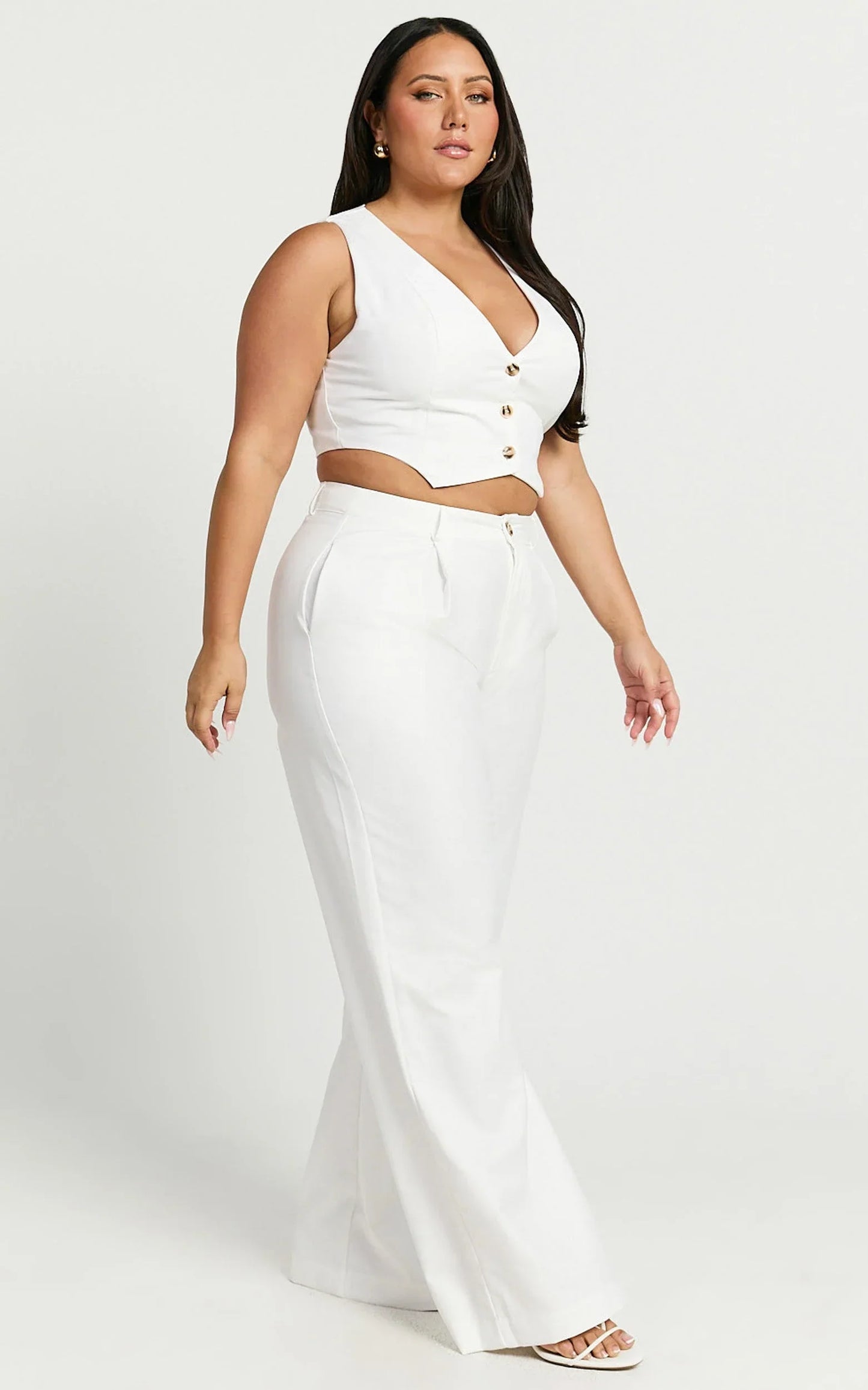 Izara Trousers - Mid Rise Relaxed Straight Leg Tailored Trousers in Warm White