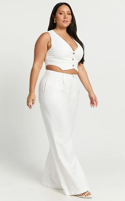 Izara Trousers - Mid Rise Relaxed Straight Leg Tailored Trousers in Warm White