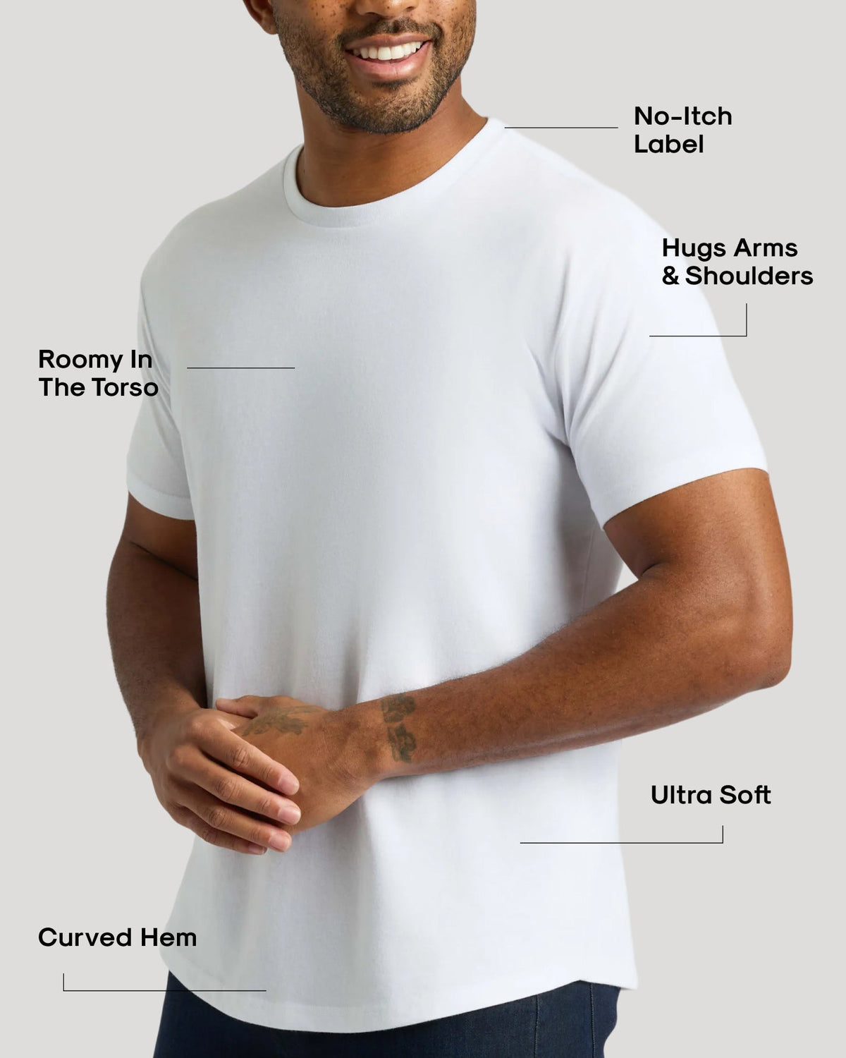 White Curved Hem Classic Crew Neck
