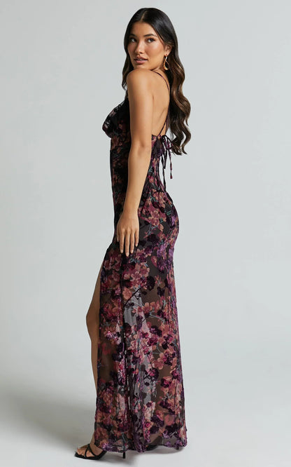 Aletta Maxi Dress - Cowl Cross Back Dress in Aletta Burn Out Floral