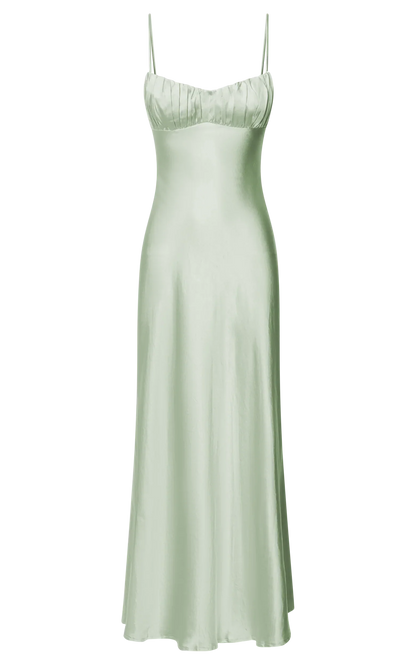 Jonalyn Midi Dress - Open Back Detailing Slip Dress in Sage