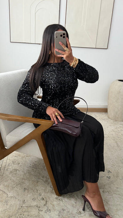 Robe à sequins plissée I Noir