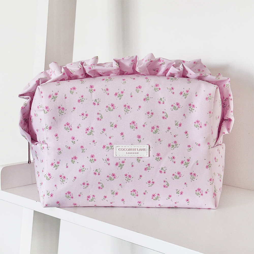 Makeup Bag - Ditsy Floral Pink Ruffles