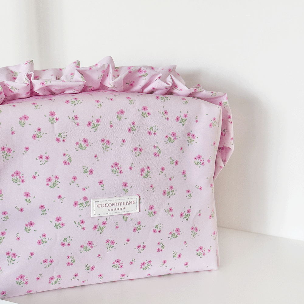 Makeup Bag - Ditsy Floral Pink Ruffles