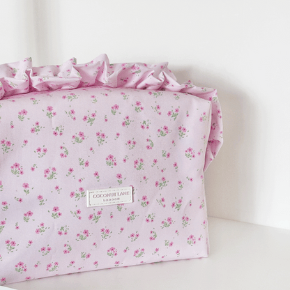 Makeup Bag - Ditsy Floral Pink Ruffles