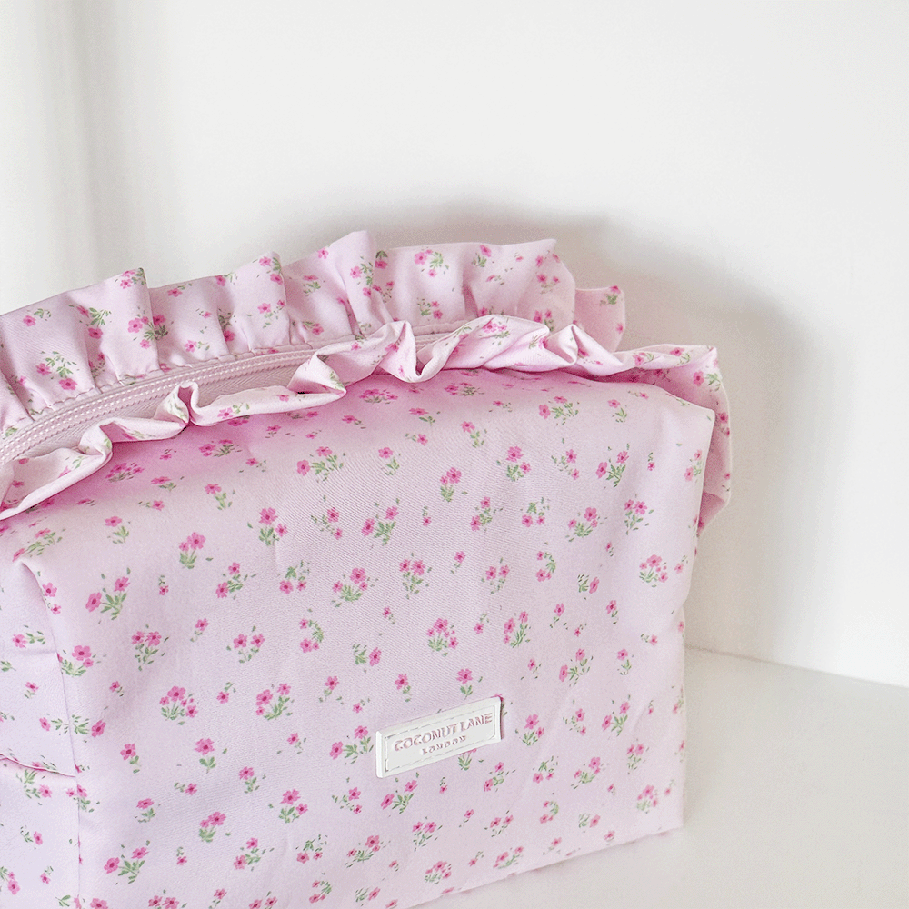 Makeup Bag - Ditsy Floral Pink Ruffles