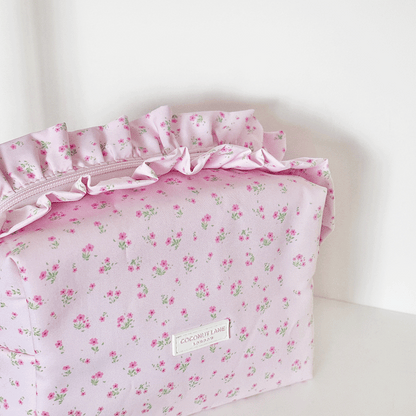 Makeup Bag - Ditsy Floral Pink Ruffles