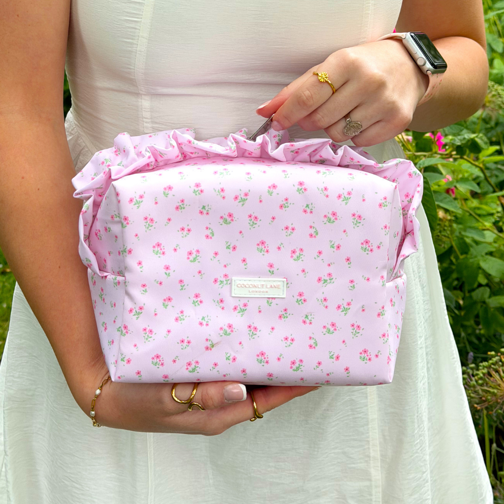 Makeup Bag - Ditsy Floral Pink Ruffles