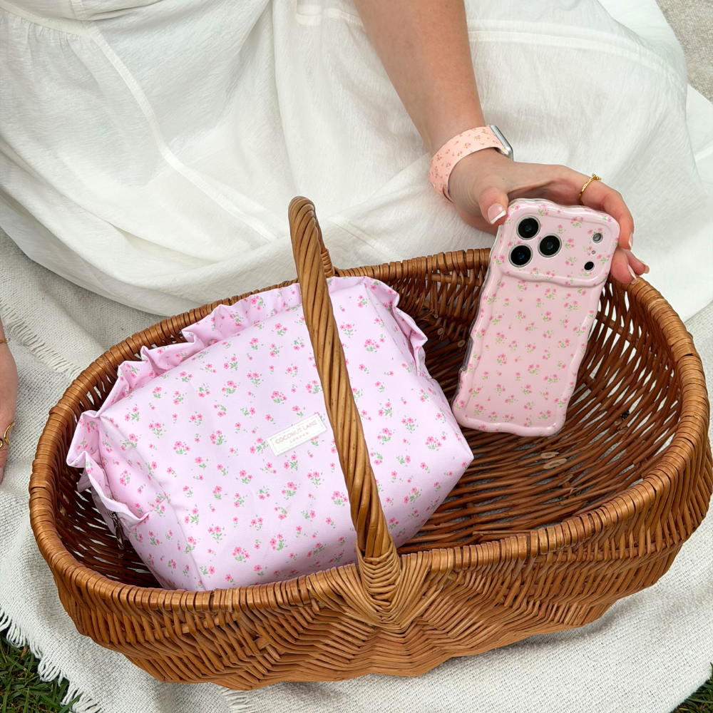 Makeup Bag - Ditsy Floral Pink Ruffles