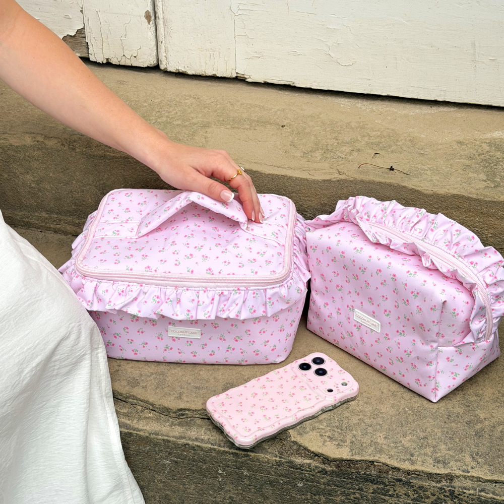 Makeup Bag - Ditsy Floral Pink Ruffles