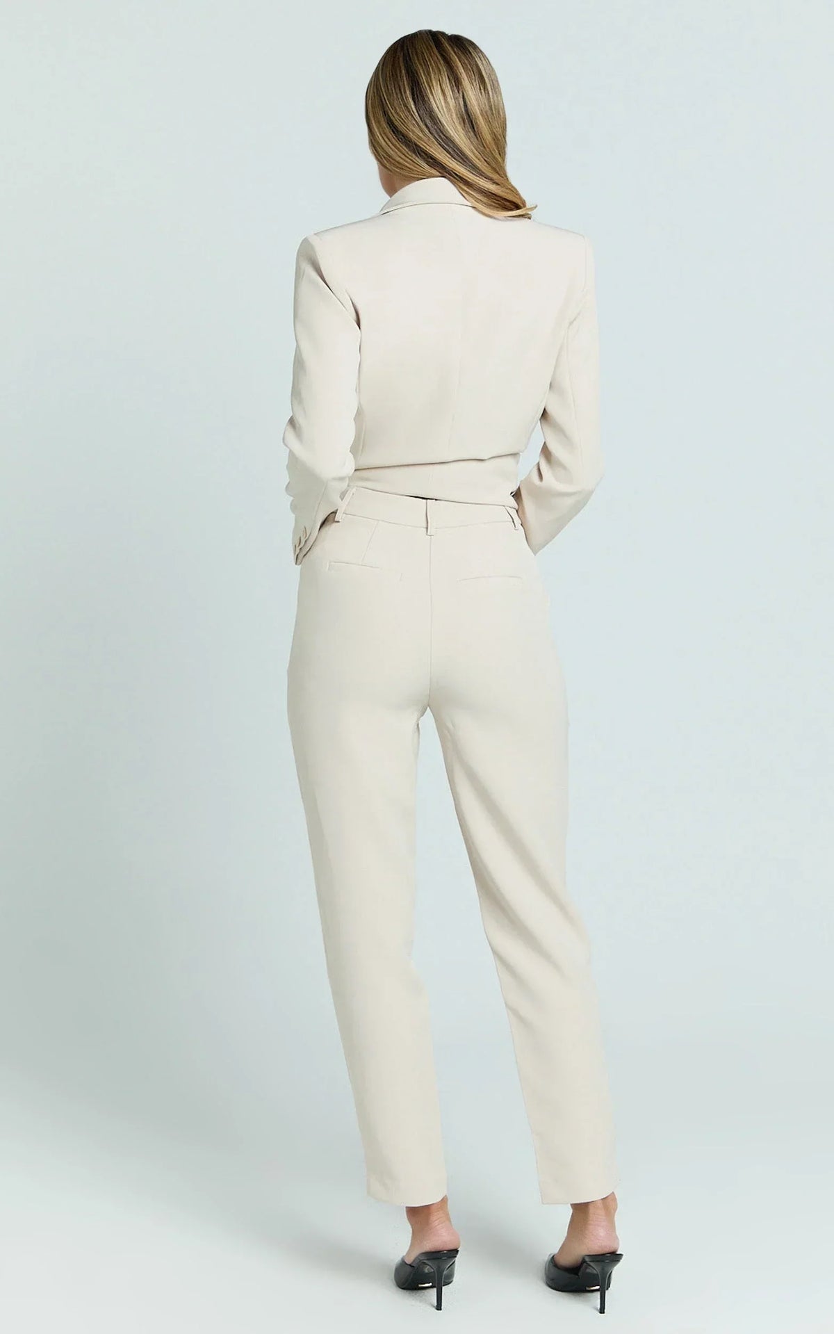 Hermie Pants - High Waisted Cropped Tailored Pants in Putty
